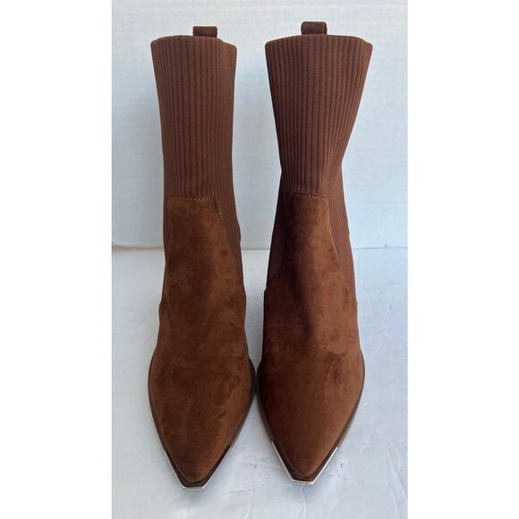 NWOT STEVEN NY Reeve Brown Suede Mid Calf Block Heel Pull On Sock Boots Sz 9.5M - Picture 3 of 10